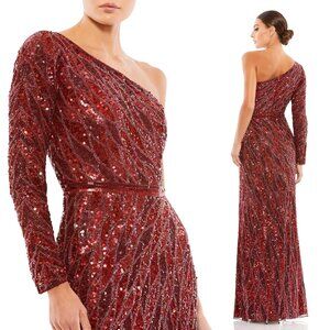 MAC DUGGAL | EMBELLISHED ONE SLEEVE GOWN W/ SEQUIN BELT #4982